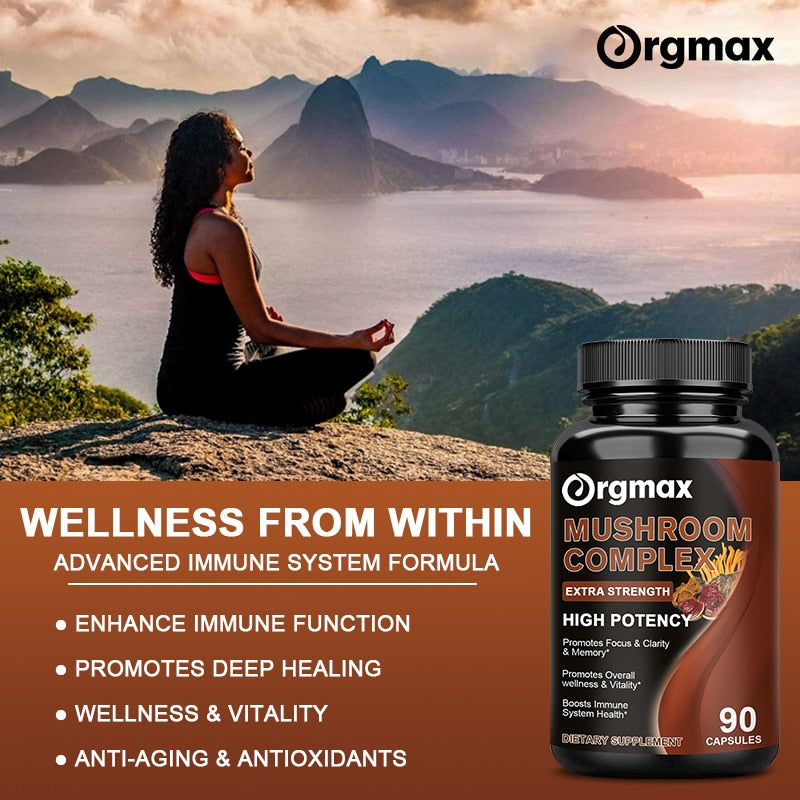 Mushroom Capsules Mix - Lions Mane + Cordyceps and Reishi: for Memory, Focus and Stress relief