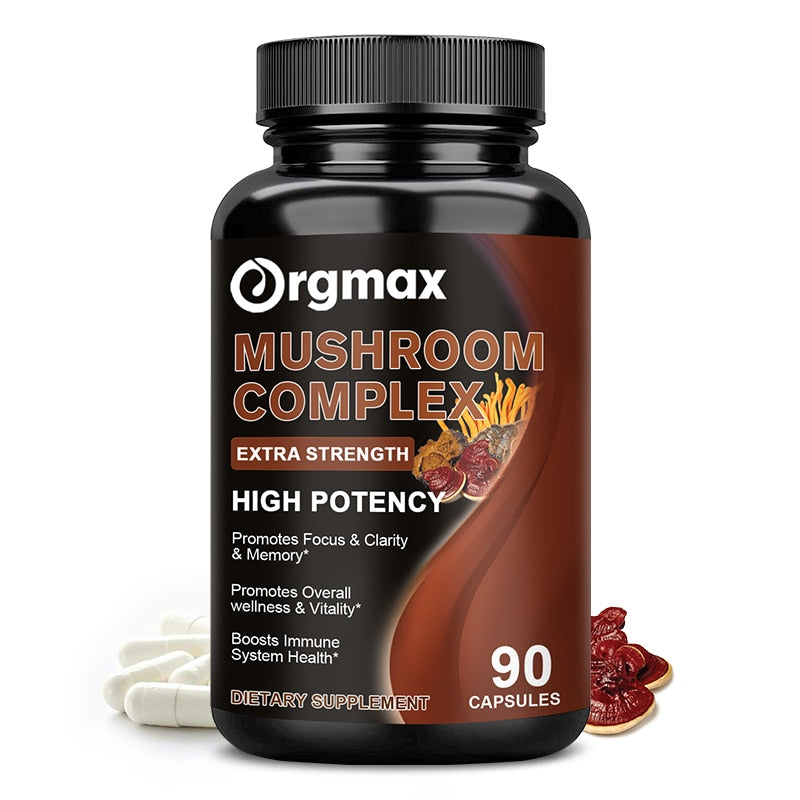 Mushroom Capsules Mix - Lions Mane + Cordyceps and Reishi: for Memory, Focus and Stress relief