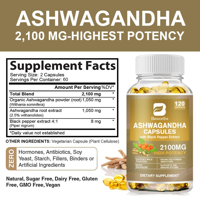 Strong Ashwagandha Capsule: Natural Sleep + Immune Support Supplement with Black Pepper for Vitality