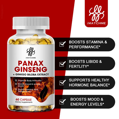 Red Panax Ginseng 7000mg + Ginkgo Biloba + Ashwagandha for Energy, Strength, Focus, Memory and Mental Performance