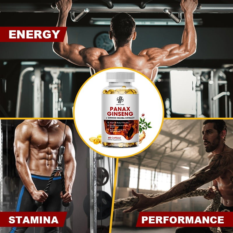 Red Panax Ginseng 7000mg + Ginkgo Biloba + Ashwagandha for Energy, Strength, Focus, Memory and Mental Performance