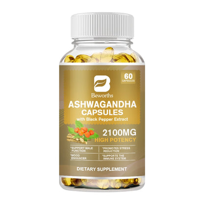 Strong Ashwagandha Capsule: Natural Sleep +  Immune Support Supplement with Black Pepper for Vitality