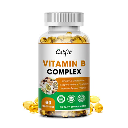 Vitamin B Capsules B1 B2 B3 B5 B6 B7 B9 B12: Nervous System and Health & Energy Support Supplement