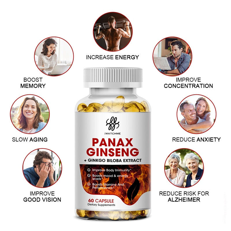 Red Panax Ginseng 7000mg + Ginkgo Biloba + Ashwagandha for Energy, Strength, Focus, Memory and Mental Performance