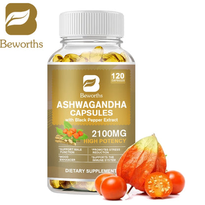 Strong Ashwagandha Capsule: Natural Sleep +  Immune Support Supplement with Black Pepper for Vitality