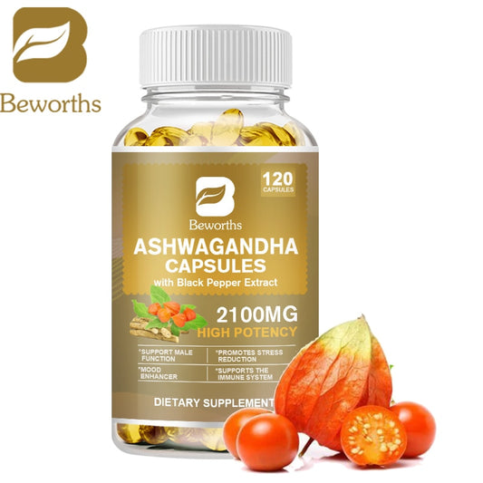 Strong Ashwagandha Capsule: Natural Sleep +  Immune Support Supplement with Black Pepper for Vitality